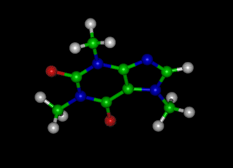 Caffeine Molecule Ball and Stick Model